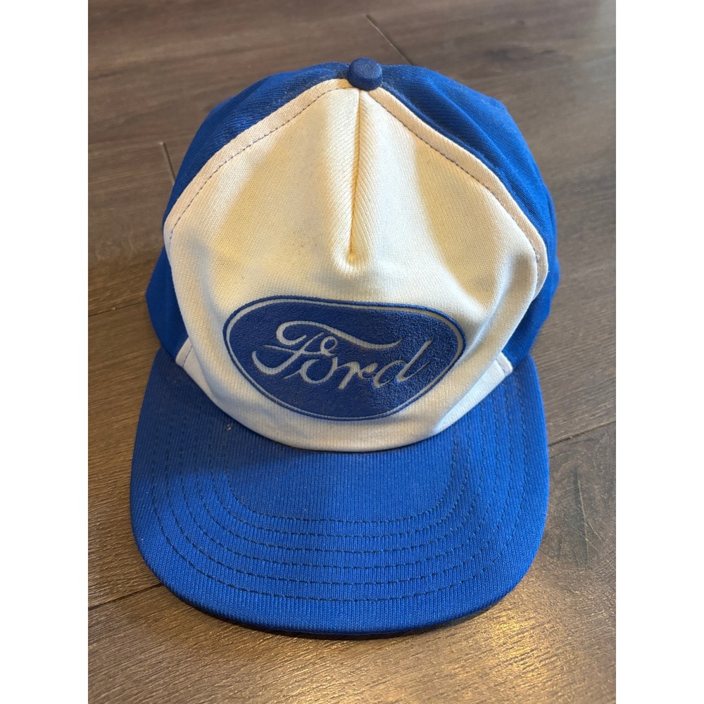 Vintage Ford Trucker Hat Blue White Snapback Made in USA Ford Motor Company Cap